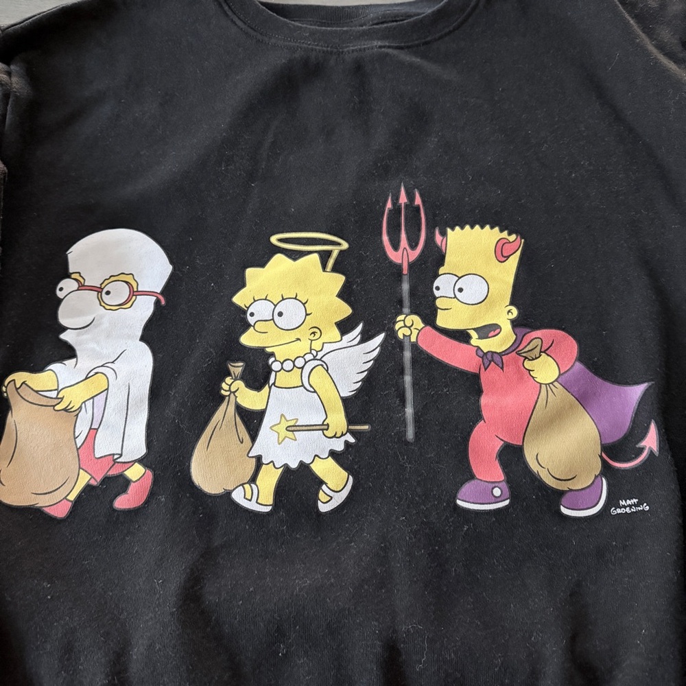 The Simpsons Halloween trick or treat Black Graphic Women's Sweater - Picture 2 of 4